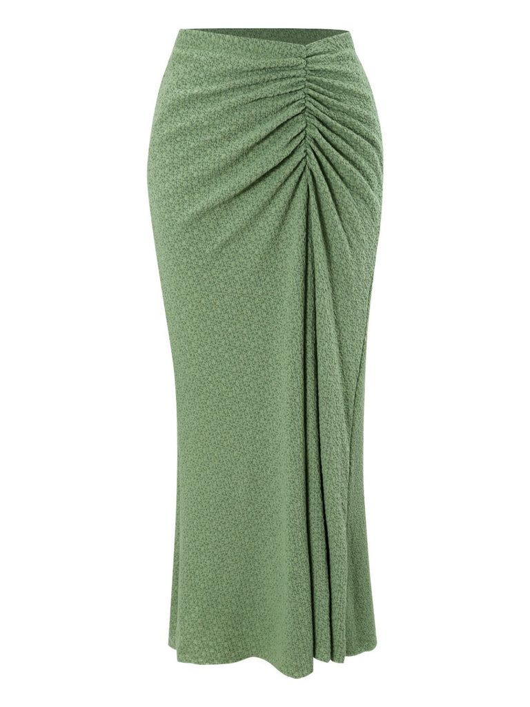 She finds her 1970s story in this Green 1970s Boho Ruched Solid Cover-Up