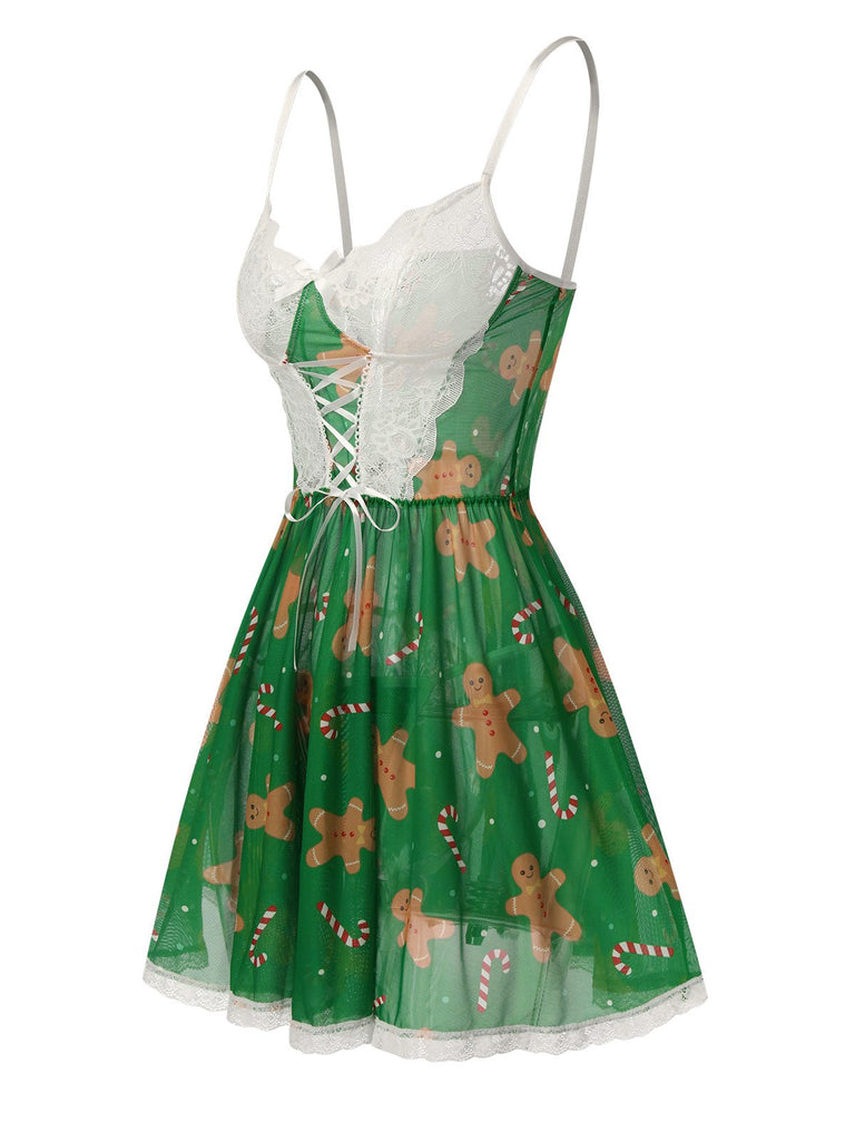 Green 1970s Christmas Lace-Up Nightgown, vintage fashion, retro style - perfect for women who love vintage and retro fashion