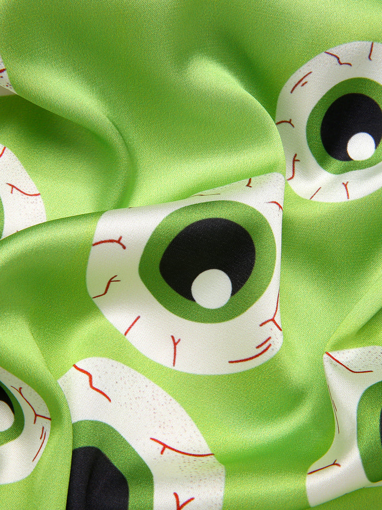 Green 1970s Halloween Eyeball Lapel Pajama Set, vintage fashion, retro style - perfect for women who love vintage and retro fashion