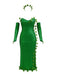 Green 1970s Multi-Leaf Headband & Sequin Dress Set - vintage dress, retro fashion