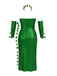 Green 1970s Multi-Leaf Headband & Sequin Dress Set - vintage dress, retro fashion