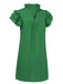 Green 1970s Solid Stand Collar Flounce Sleeve Dress, vintage dress, retro fashion - perfect for women who love vintage and retro fashion
