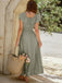 Green 1970s Square Neck Puff Sleeve Boho Dress - vintage dress, retro fashion for vintage lovers