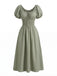 Green 1970s Square Neck Puff Sleeve Boho Dress - vintage dress, retro fashion for vintage lovers