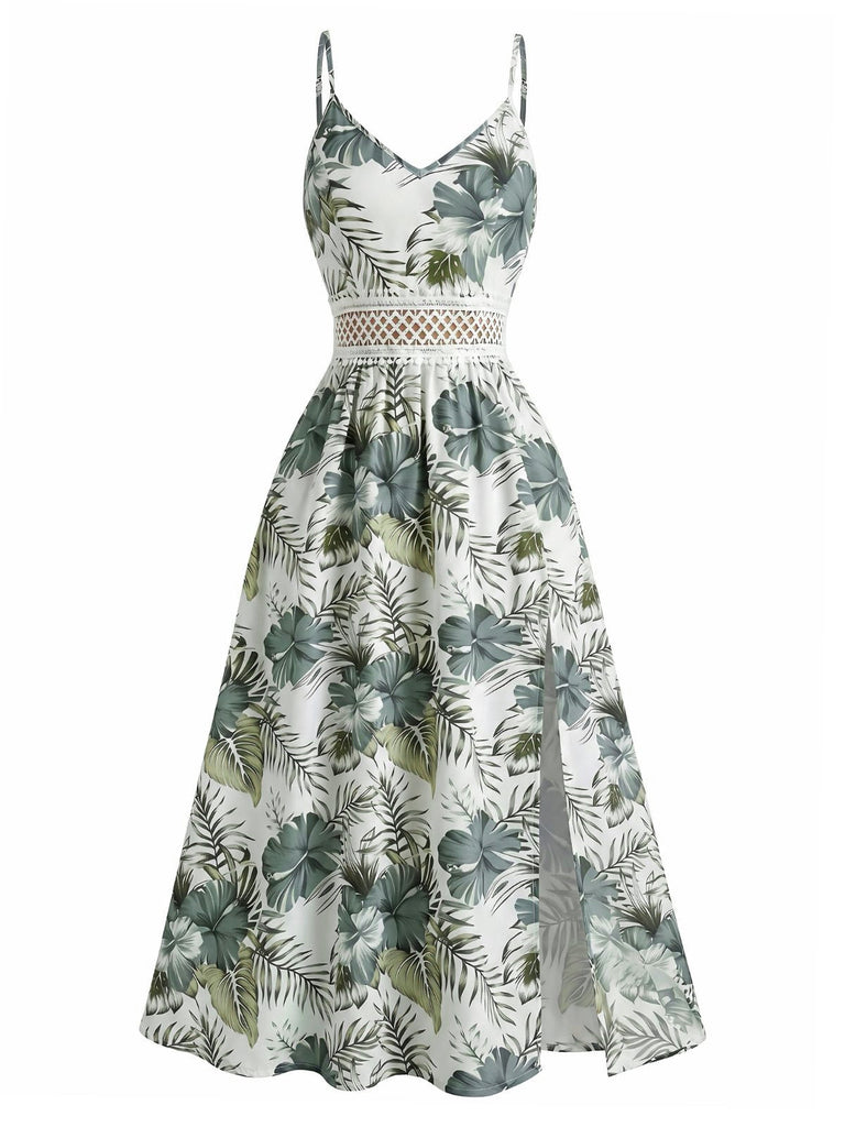 Green 1970s Tropical Floral Boho Cami Dress - vintage dress, retro fashion, floral print for vintage lovers