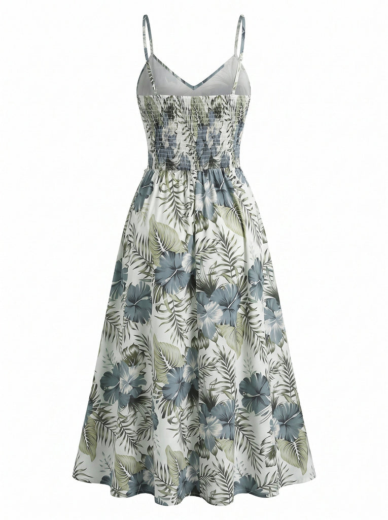 Green 1970s Tropical Floral Boho Cami Dress - vintage dress, retro fashion, floral print for vintage lovers