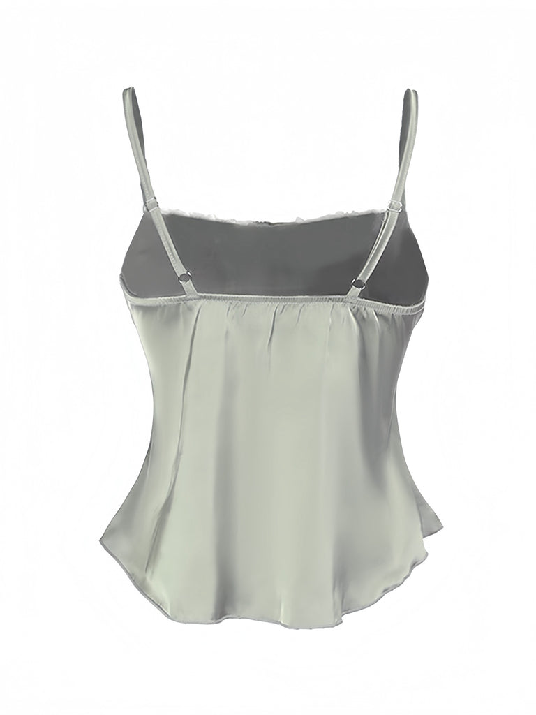 Green 1970s Satin Ruched Bust Slip Cami Top - vintage fashion, retro style