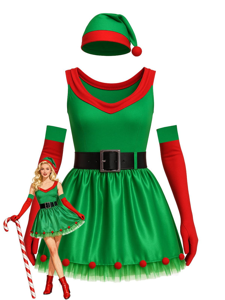 Green 1980s Christmas Tree Dress Set - vintage dress, retro fashion