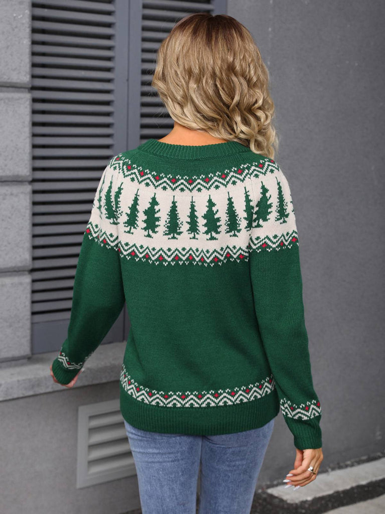 Green 1980s Christmas Tree Fair Isle Sweater - vintage fashion, retro style