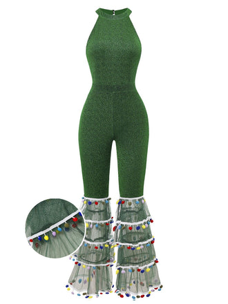 Green 1980s Solid Sparkly Mock Mesh Jumpsuit - vintage jumpsuit, retro fashion