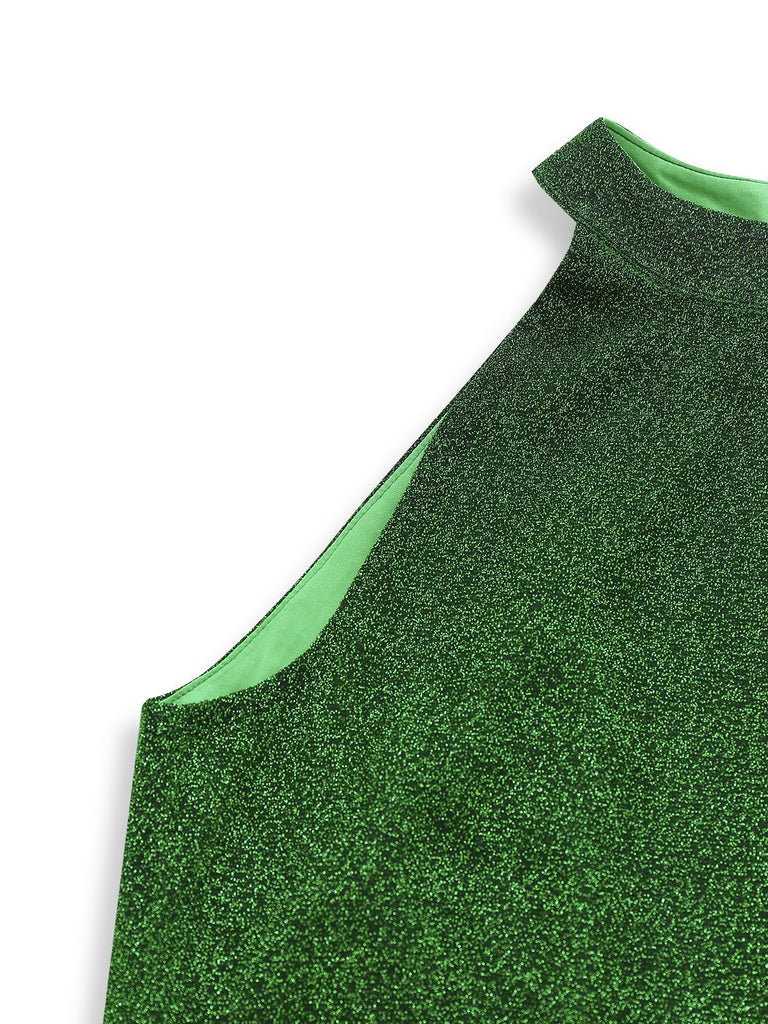 Green 1980s Solid Sparkly Mock Mesh Jumpsuit - vintage jumpsuit, retro fashion