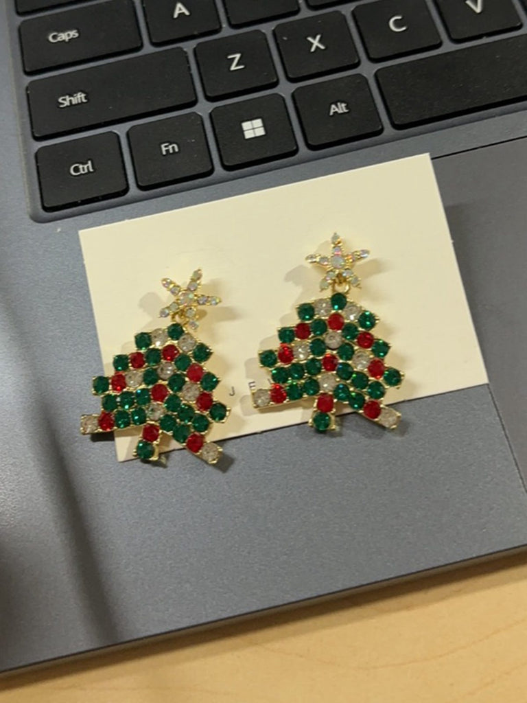 Green Christmas Tree & Star Rhinestones Earrings: vintage detail work for the woman who notices