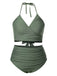 Green Grey 1930s Halter Strappy Tankini Swimsuit: 1930s Riviera elegance, reimagined for her