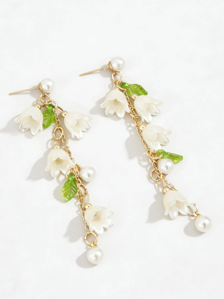 Green Floral Earrings Vintage Classic Accessory 2
