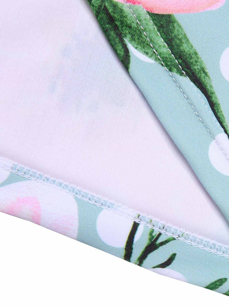 Green & Pink 1930s Floral Polka Dot Halter Swimsuit, vintage swimsuit, pin-up swimwear - perfect for women who love vintage and retro fashion