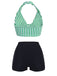 Green Retro Halter Stripes Bikini Set — vintage elegance for the modern woman