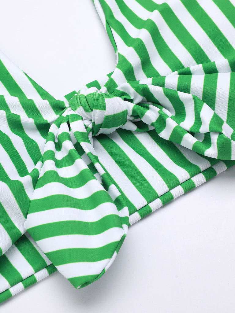 Green Retro Halter Stripes Bikini Set: timeless style reimagined