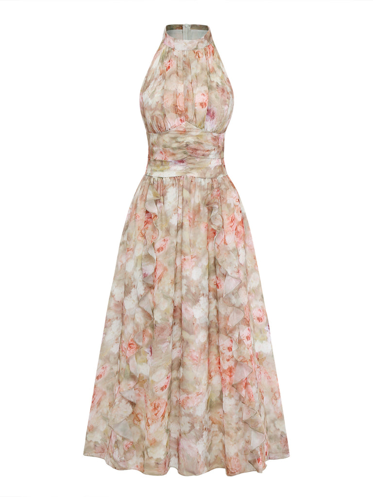 Green Yellow 1940s Floral Dress 2