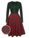 Green&Red 1950s Square Neck Plaids Long Sleeve Dress, vintage dress, retro fashion, rockabilly, pin-up fashion - perfect for women who love vintage and retro fashion