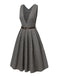 She slips into this 2PCS Grey 1940s V-Neck Plaid Dress & Satin Blouse and suddenly it's a 1940s daydream
