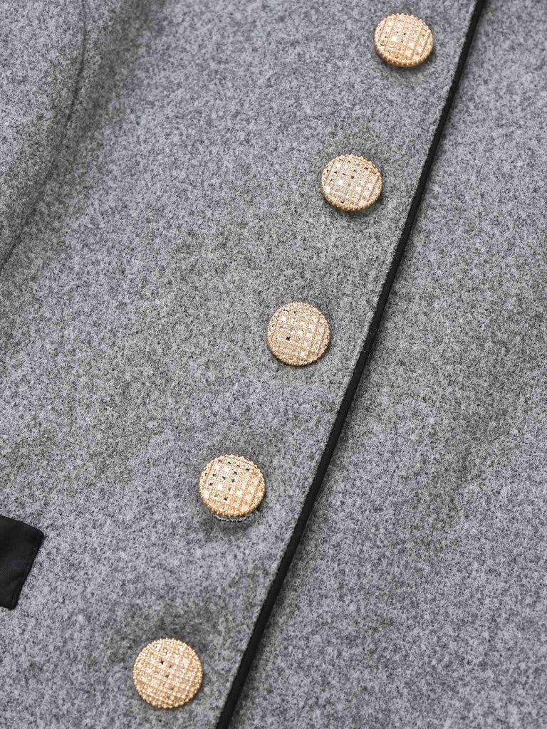 Grey 1940s Faux-Wool Stand Collar Buttons Jacket - vintage fashion, retro style