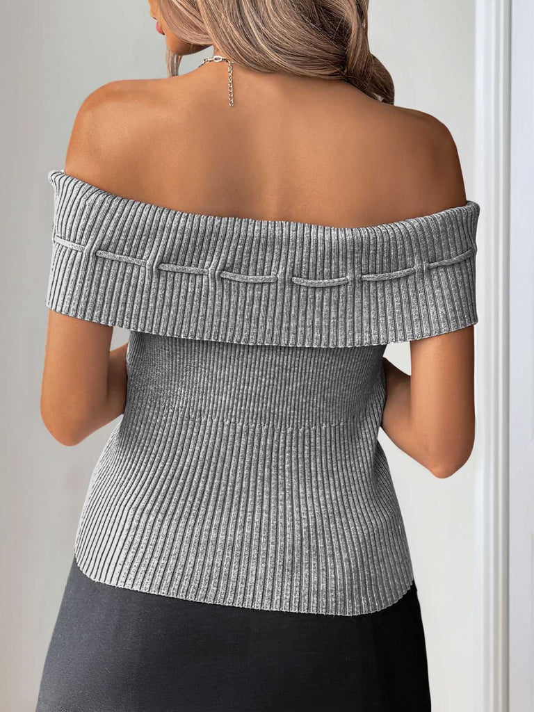 Grey 1950s Off-Shoulder Knitted Top - vintage fashion, retro style