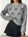 Grey 1950s Round Neck Bow Pullover Sweater - vintage fashion, retro style