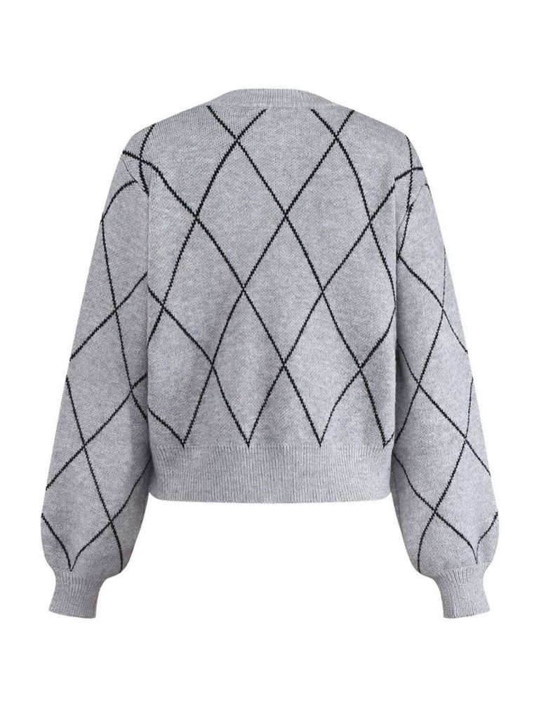 Grey 1950s Round Neck Bow Pullover Sweater - vintage fashion, retro style