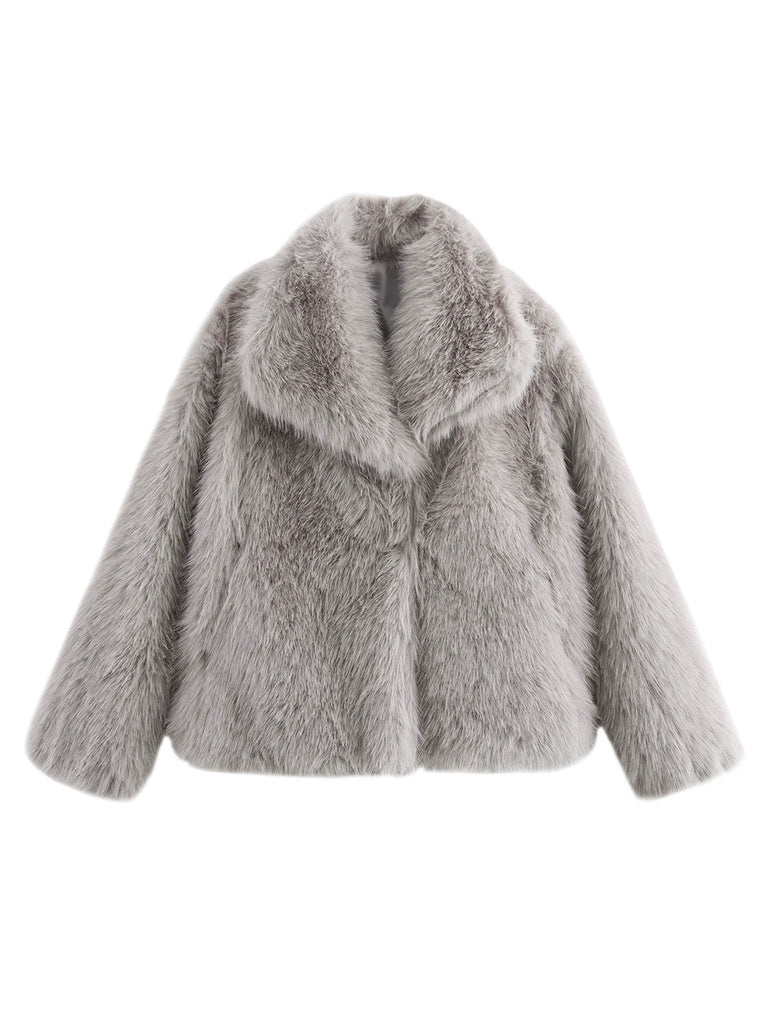 Grey 1980s Faux Fur Cropped Jacket - vintage fashion, retro style