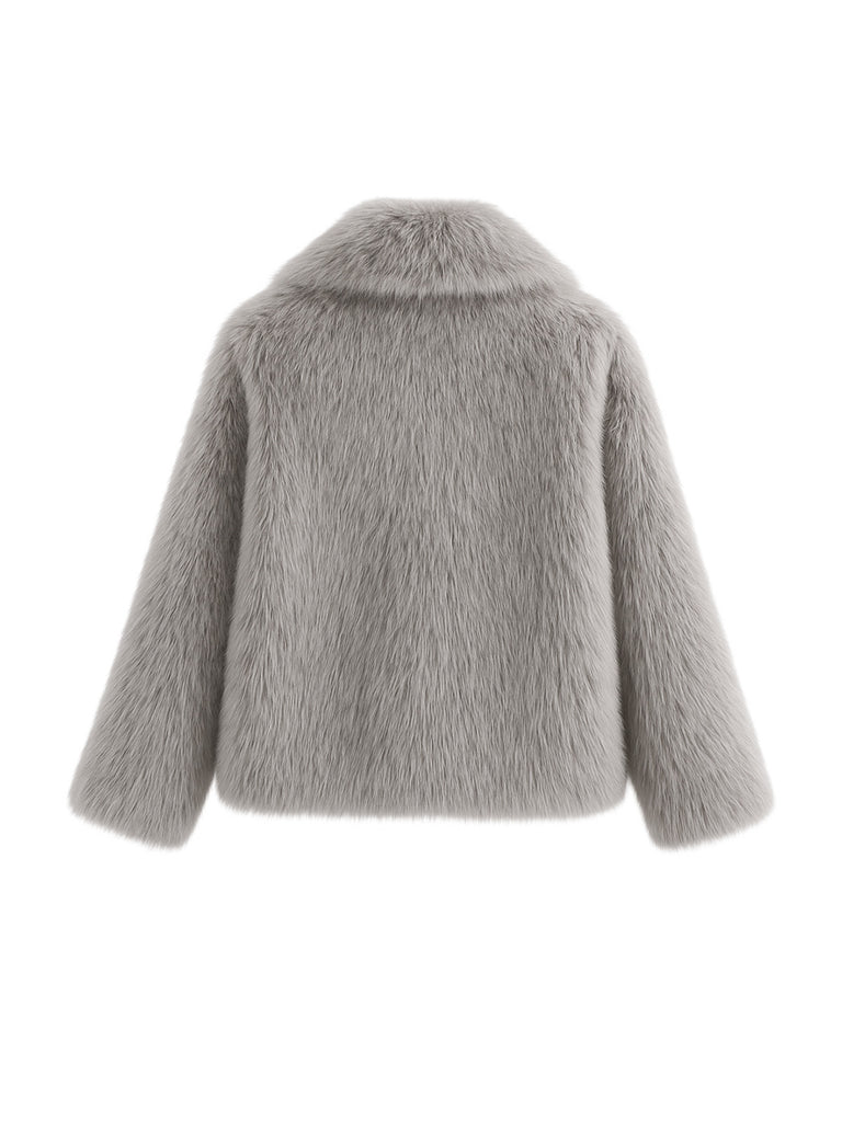 Grey 1980s Faux Fur Cropped Jacket - vintage fashion, retro style