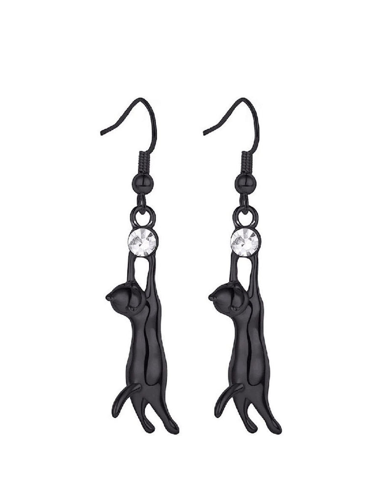 Halloween Cat Diamond Pendant Earrings - vintage fashion, retro style