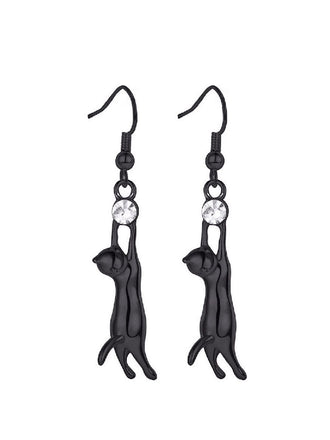 Halloween Cat Diamond Pendant Earrings - vintage fashion, retro style