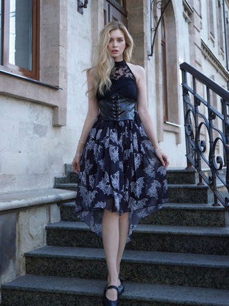 She slips into this Halloween Gothic Steampunk Lace Dress and suddenly it's a vintage daydream