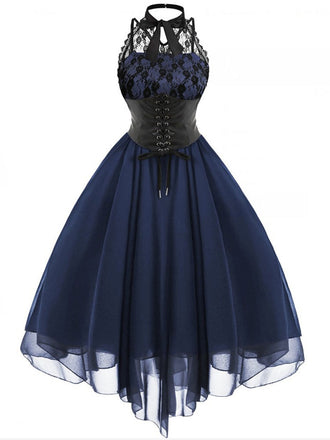She slips into this Halloween Gothic Steampunk Lace Dress and suddenly it's a vintage daydream