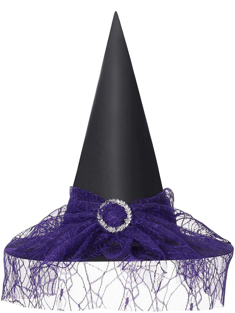 Halloween Mesh Patchwork Pointy Witch Hat - vintage fashion, retro style