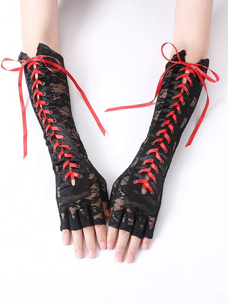 Halloween Punk Party Lace-Up Half Finger Gloves: vintage detail work for the woman who notices