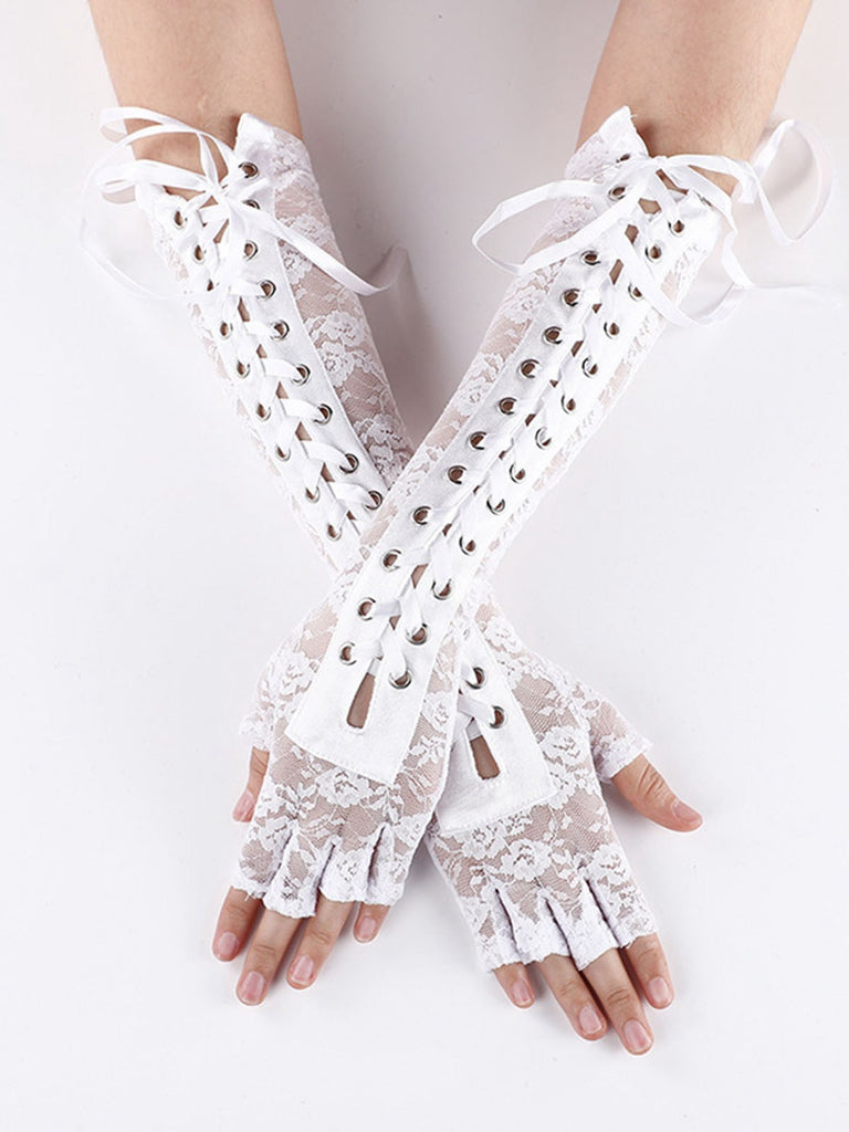 Halloween Punk Party Lace-Up Half Finger Gloves, vintage fashion, retro style - perfect for women who love vintage and retro fashion