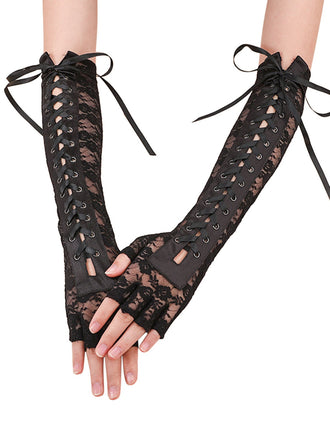 She adds this Halloween Punk Party Lace-Up Half Finger Gloves and suddenly it's vintage perfection