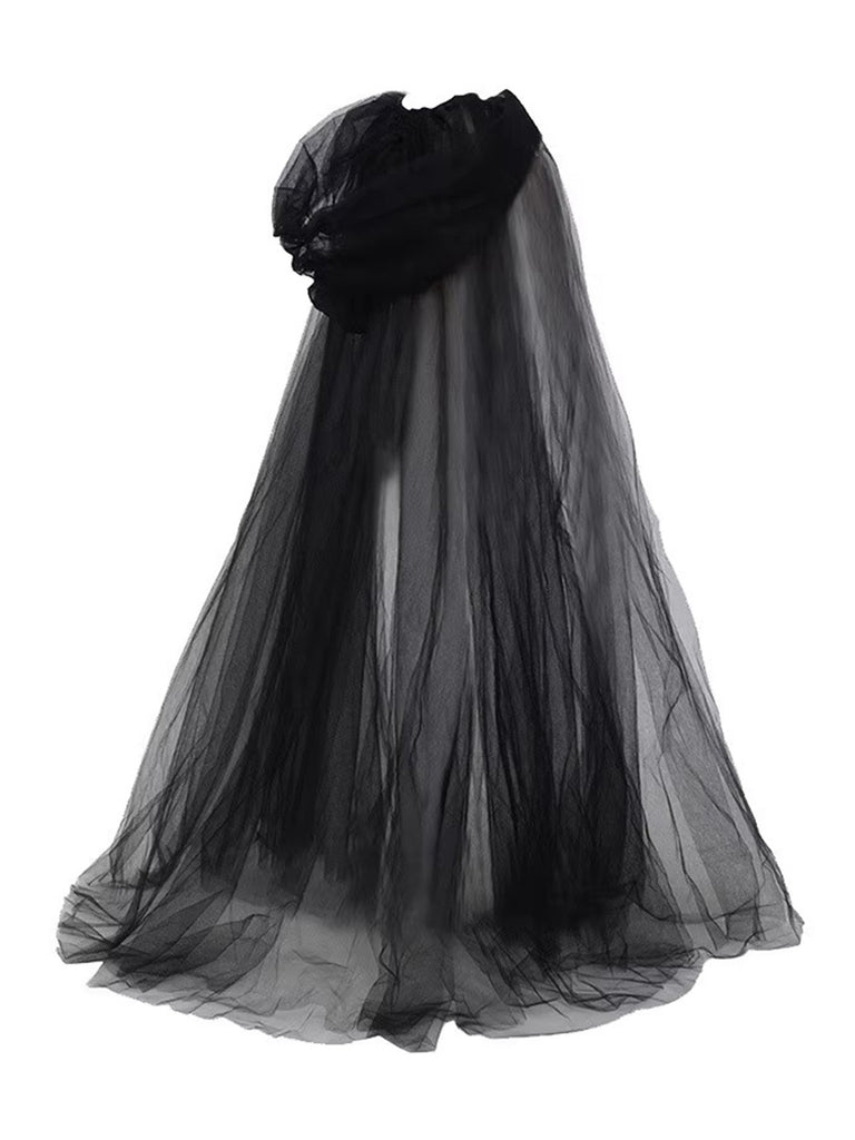 Halloween Retro Gothic Tulle Hooded Cape Cloak: 1950s tailoring for the woman who leads