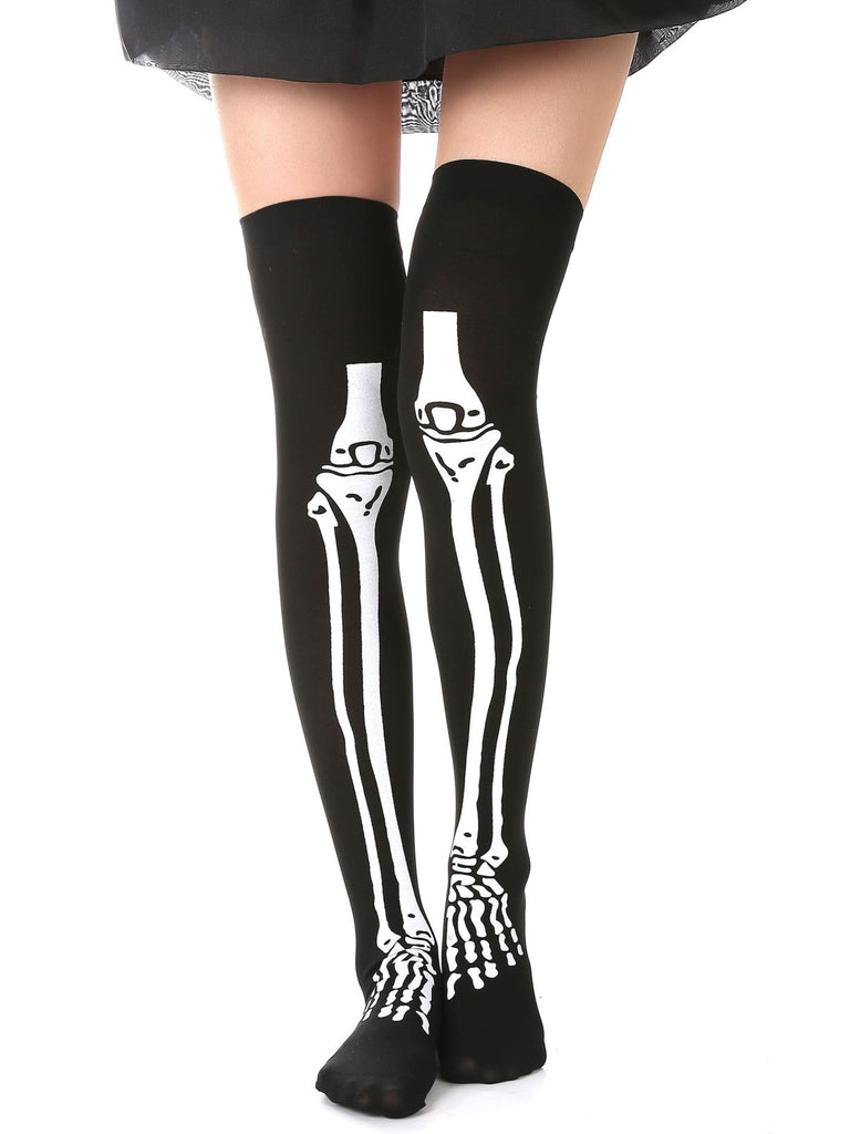 Halloween Skeleton Thigh High Socks & Gloves Set - vintage fashion, retro style