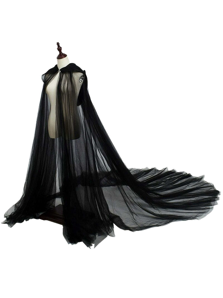 Halloween Vampire Bride Mesh Hooded Cape Cloak - vintage fashion, retro style