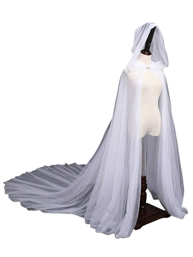 Halloween Vampire Bride Mesh Hooded Cape Cloak - vintage fashion, retro style