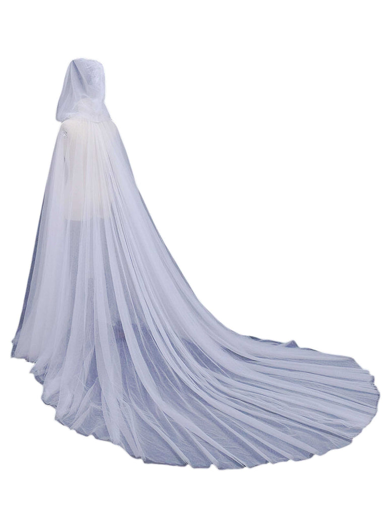 Halloween Vampire Bride Mesh Hooded Cape Cloak - vintage fashion, retro style