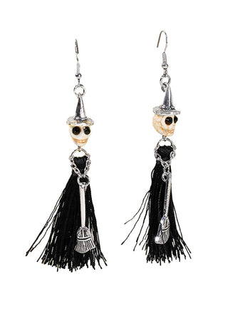 Halloween Witch Skull Tassel Earrings - vintage fashion, retro style
