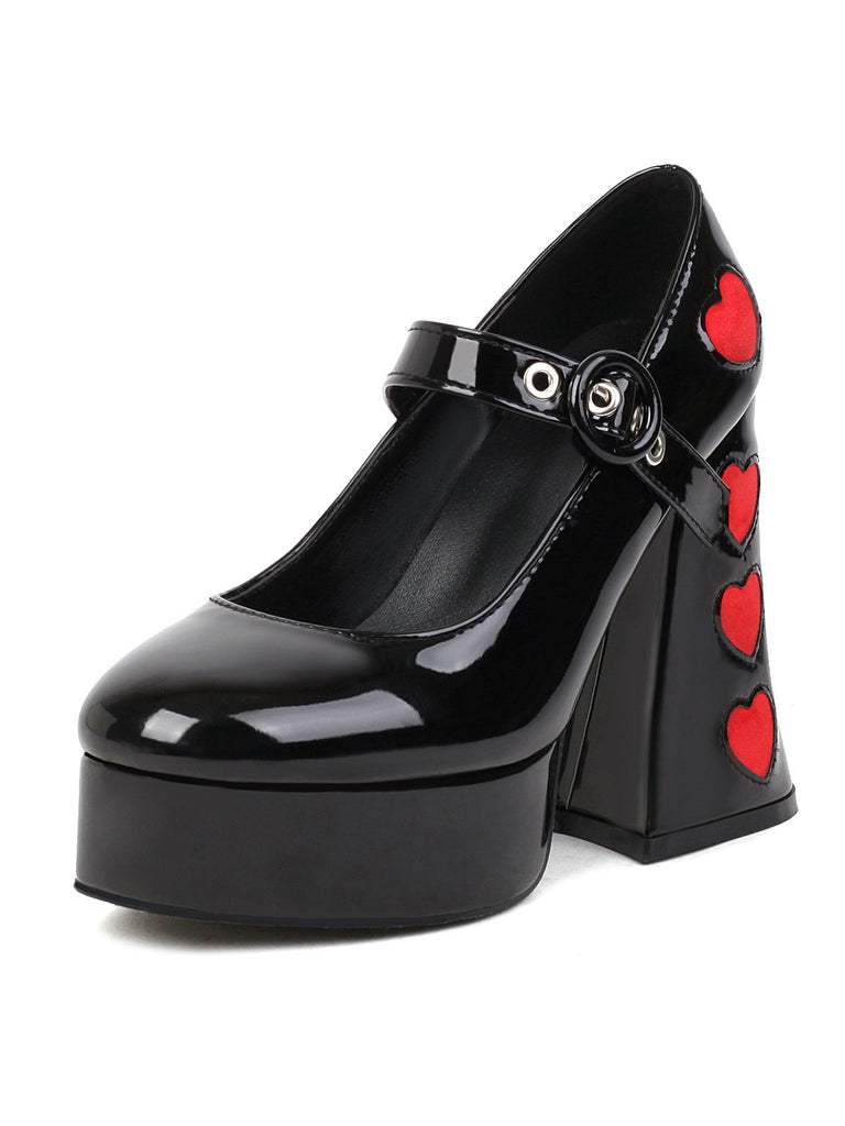 She finds her vintage story in this Heart Mary Jane Square Toe Leather Shoes