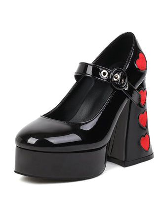 She finds her vintage story in this Heart Mary Jane Square Toe Leather Shoes