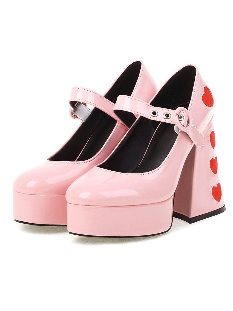 She finds her vintage story in this Heart Mary Jane Square Toe Leather Shoes