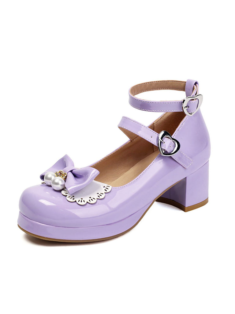 Heart Pearl Bow Mary Jane Heels - vintage shoes, retro heels