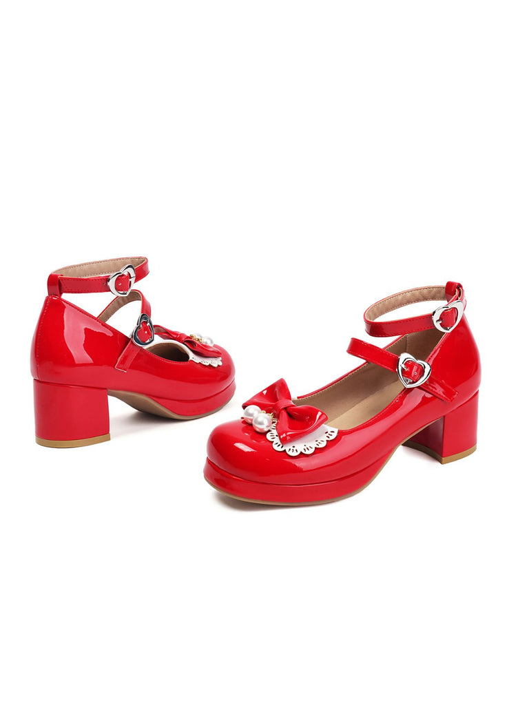 Heart Pearl Bow Mary Jane Heels - vintage shoes, retro heels