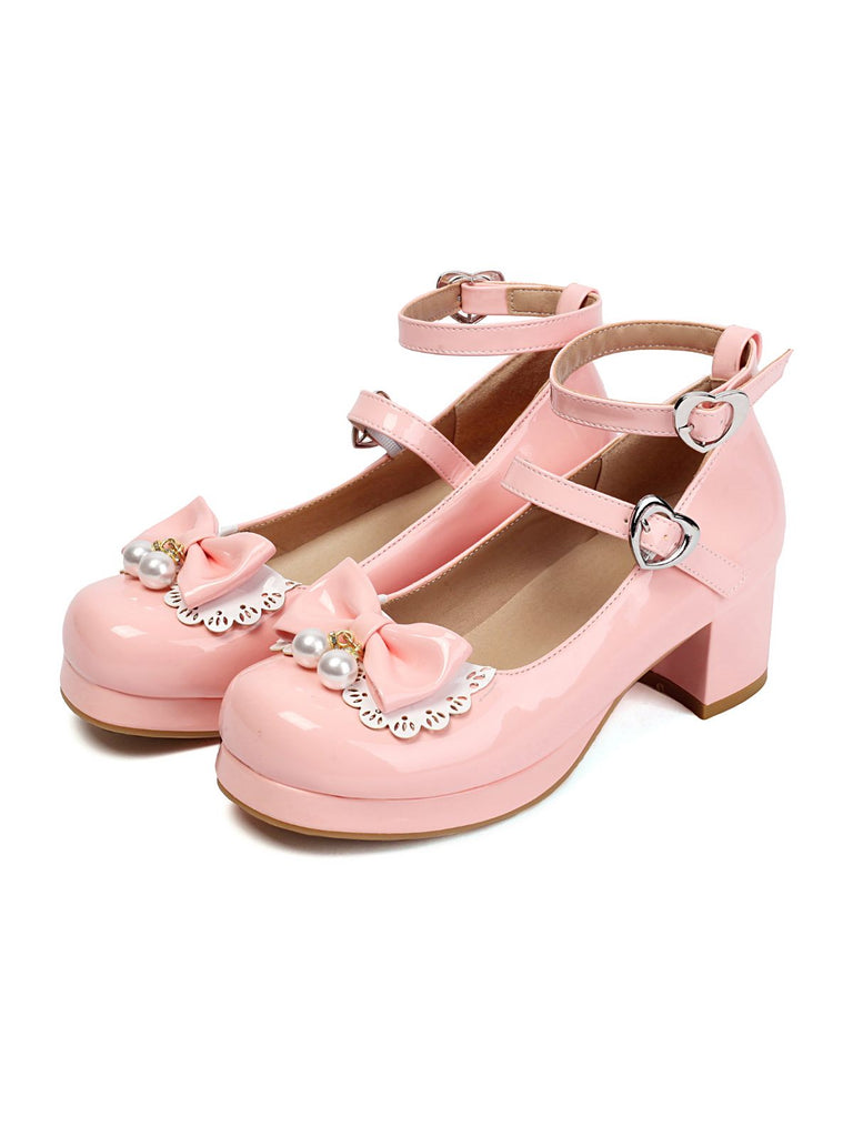 Heart Pearl Bow Mary Jane Heels - vintage shoes, retro heels